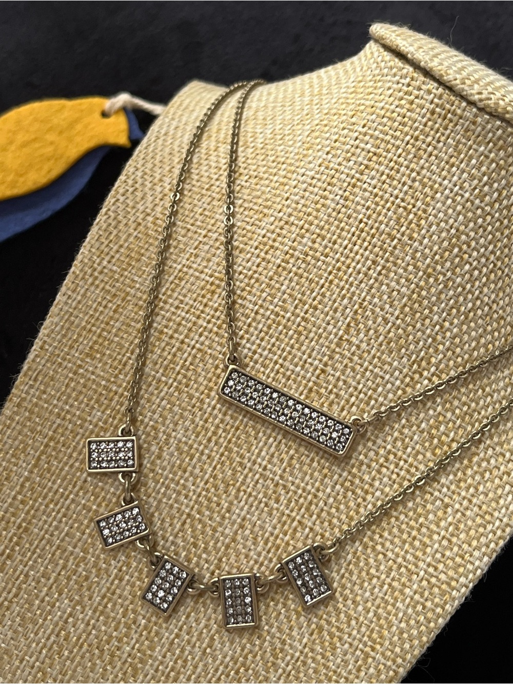 Chloe and Isabel Gold-Tone Pave Crystal Rectangle Layered Necklace, NWOT